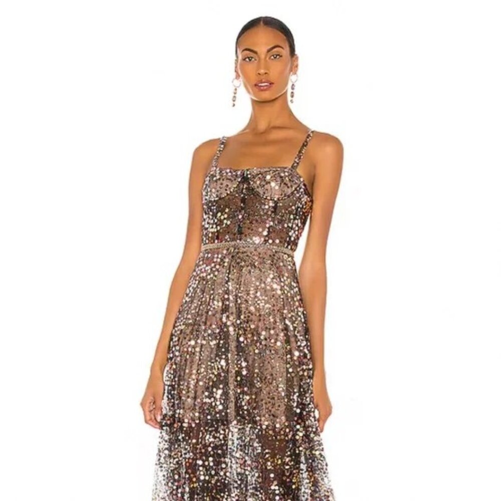 Bronx and Banco Midnight Noir Gown Gold and Black XS